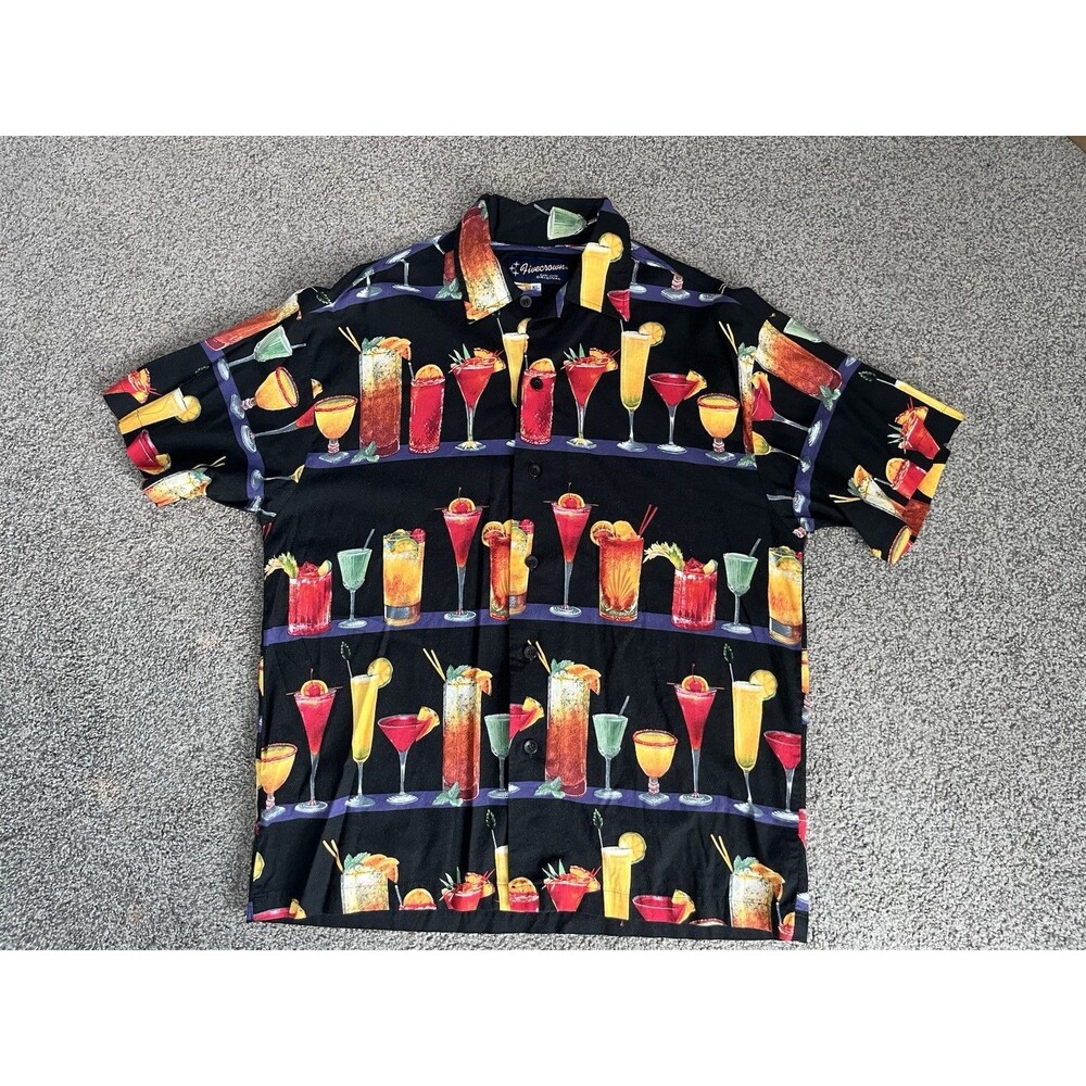 Five Crown Easy Livin Original Shirt Size XL Black Cocktail Hawaiian Tiki Shirt